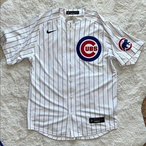 Nike White and Blue Pinstripe Men's Jersey